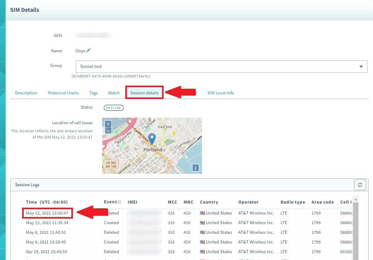 Session Details tab showing connection history